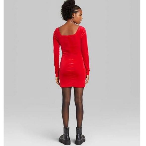 NEW TARGET Wild Fable Red Long Sleeve Ruched Tie Velvet Bodycon Mini Dress XL - Picture 13 of 14